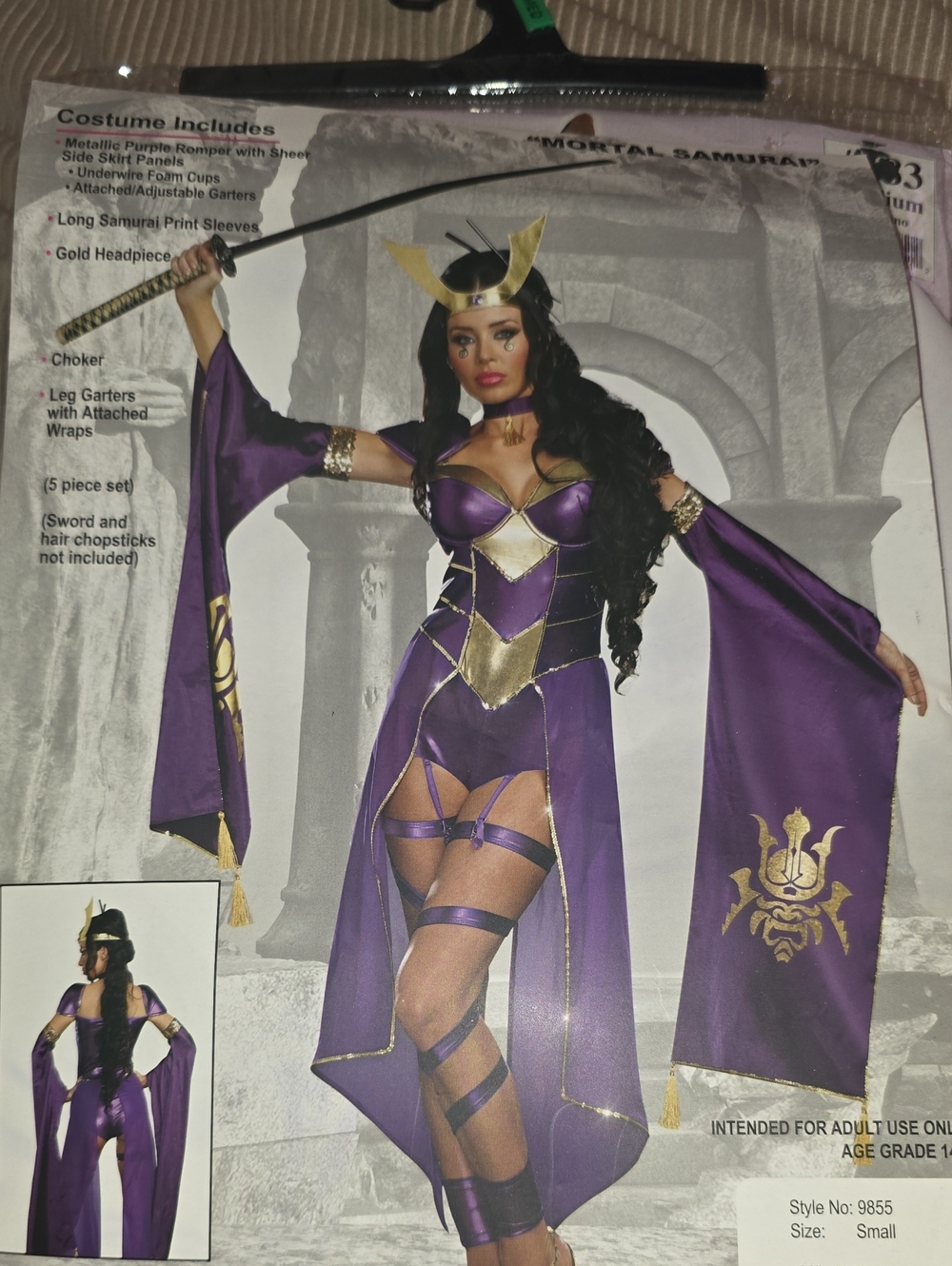 Purple Metallic Samurai Kids Costume with Gold Accents